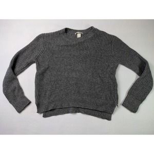 H & M Women's Long Sleeve Medium Knit With Side Zippers Pull over Gray Sweater